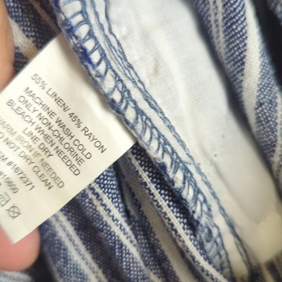 Beachy Loungewear Linen Rayon Striped Pull-on Straight Wide Leg Pants Women's L - Picture 9 of 10